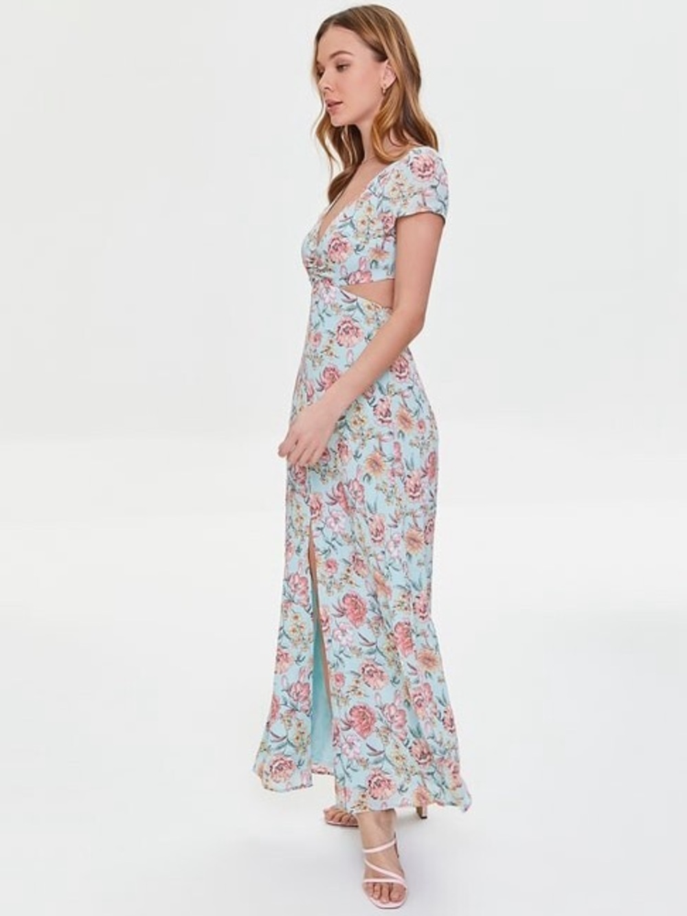 Forever 21 Pastel Floral Cutout Maxi Dress in Light Blue and Pink